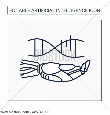 Ai In Genetic Line Icon. Genetic Engineering. Genes Data Analysis Software. Ai Diagnostic Concept. I