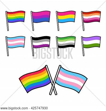 Lgbt Pride Flags Set, Mix And Match For Crossed And Combined Pairs. Cartoon Style Design. Vector Cli