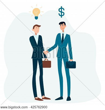 Idea Presentation, Business Deal, Contract Conclusion - Vector Illustration