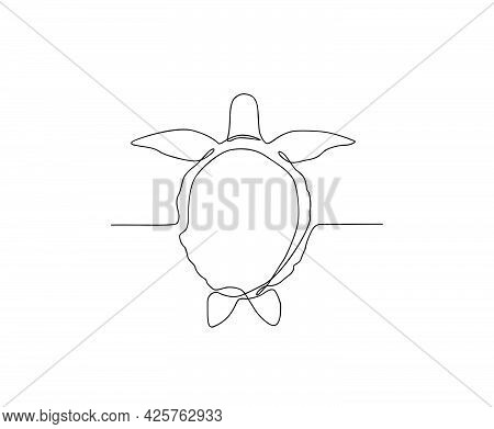 Continuous Line Art Drawing Of Turtle. Minimalist Black Outline Art Sea Turtle Isolated On White Bac