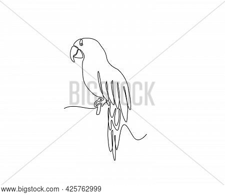 Parrot Continuous Line Art Drawing Style. Minimalist Black Cockatoo Outline. Editable Active Stroke 