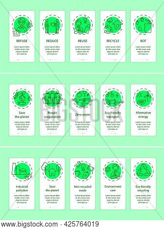 Zero Waste Greren App Page Screen With Concepts Set. Environment Care Instructions. Save The Planet 