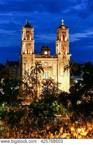 Cathedral Of San Gervasio, A Historic Church In Valladolid In The Yucatan Peninsula Of Mexico. Built