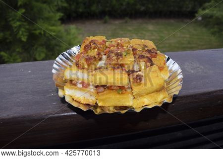 Bread Cheese Pudla, Tasty Indian Snack Item Breakfast Or Tea Time. Breakfast Indian Serving.