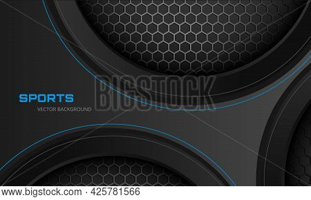 Dark Gray Abstract Futuristic Metallic Sports Vector Background With Hexagon Carbon Fiber. Dark Back