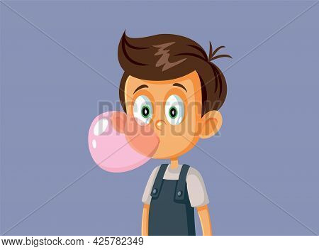 Little Boy Chewing Bubble Gum Vector Illustration