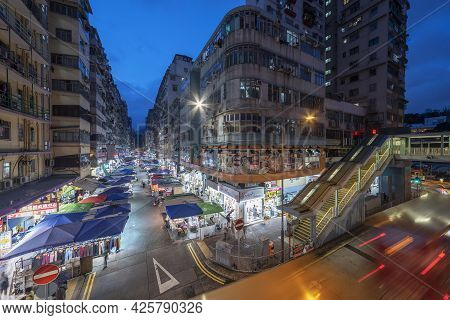 Hong Kong, China - June 26, 2021 : Fa Yuen Street Market In The Mongkok District, Viewed From An Ove