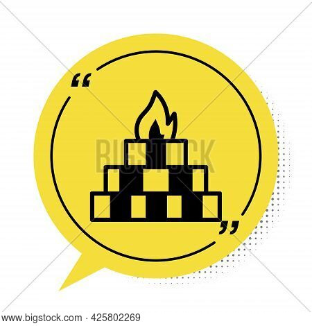 Black Yagna Icon Isolated On White Background. Yellow Speech Bubble Symbol. Vector