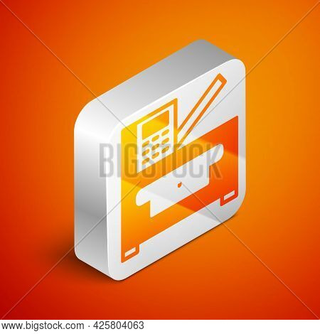 Isometric Office Multifunction Printer Copy Machine Icon Isolated On Orange Background. Silver Squar