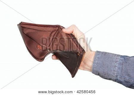 leere Brieftasche und einem Rappen. auf einem weiÃŸen Hintergrund.