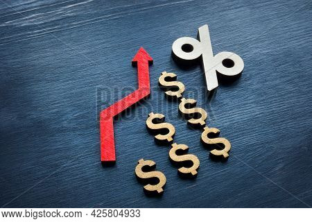 Roi Return On Investment Or Assets Roa Concept. Arrow And Signs Of Percent And Dollar.