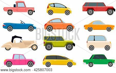 Set Of Modes Of Transport And Machine Shapes. Transport Isolated On White Background. Crossover, Hat
