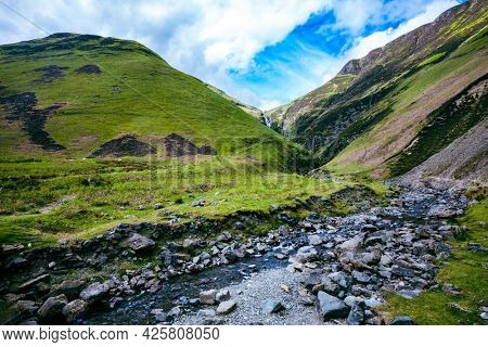 Aerial view of The Grey Mare's Tail, a waterfall near Moffat, Scotland