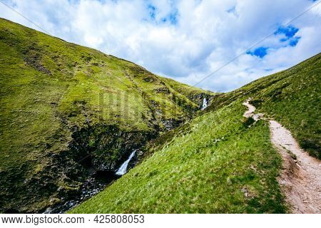 Aerial view of The Grey Mare's Tail, a waterfall near Moffat, Scotland