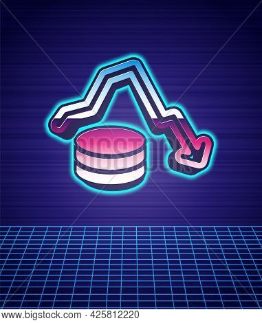 Retro Style Dollar Rate Decrease Icon Isolated Futuristic Landscape Background. Cost Reduction. Mone