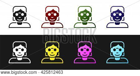 Set Hacker Or Coder Icon Isolated On Black And White Background. Programmer Developer Working On Cod