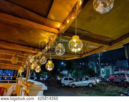 Stock Photo Of Decorative Light Garland Hanging On House Roof For Party In The Night Time At Kolhapu