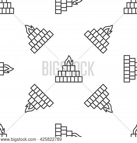 Grey Line Yagna Icon Isolated Seamless Pattern On White Background. Vector