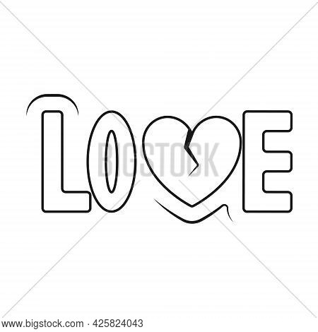 Vector Isolated Illustration On White Background. The Word Love Is Written In Large, Wide Letters. B