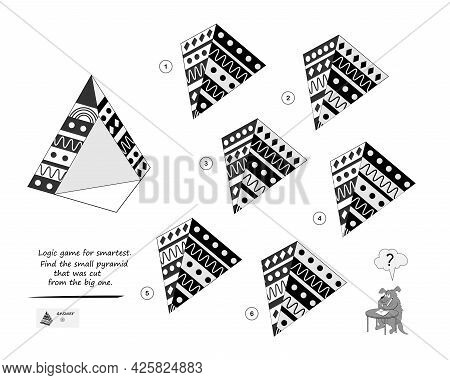 Logic Game For Smartest. Find The Pyramid That Was Cut From The Big One. Printable Page For Brain Te