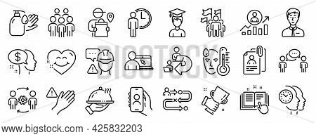 Set Of People Icons, Such As Smile Face, Online Education, Interview Documents Icons. Delivery Man, 