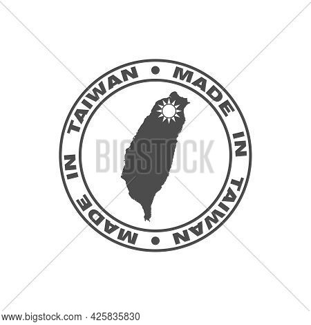 Label Made In Taiwan. Print With Map Of Taiwan And Made In Taiwan Text. Logo Taiwanese Quality. Vect