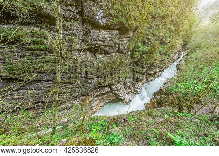 Kurdzhips River In The Deep Narrow Guam Canyon. Western Caucasus. Russia.