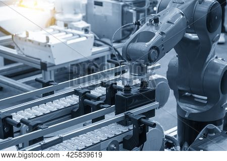 The Hi-technology  Material Handling Process By Robotic System. The Automatic Pneumatic Robotic Arm 