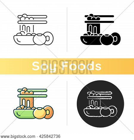 Natto Icon. Traditional Sticky Meals Preparing. Fermented Soybeans. Vegeterian Nutrition Foods. Heal
