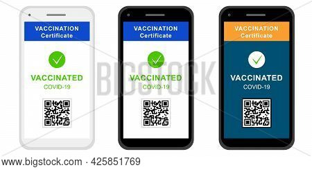 Vaccination Digital Certificate In Smartphone Screen, Isolated Vector. Immunity Passport Of Covid-19