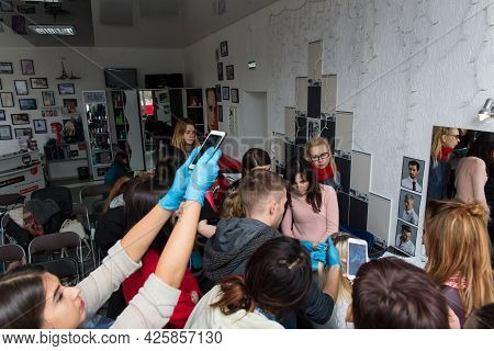 Keune Brand Technologist Artem Raychuk Dyes The Hair Of A Model On Advertising Workshop