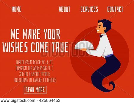 Cartoon Helper Genie Waiter Granting Wishes A Vector Flat Illustration