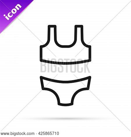 Black Line Summer Beach Swimsuit Icon Isolated On White Background. Beach Women Fashion. Vector
