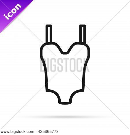 Black Line Summer Beach Swimsuit Icon Isolated On White Background. Beach Women Fashion. Vector