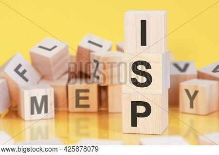 Word Isp From Wooden Blocks With Letters, Concept