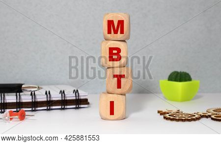 Mbti Acronym, Inscription On Wooden Dices. Types Of Personalities Concept