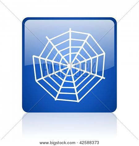 araña azul icono web cuadrado brillante sobre fondo blanco
