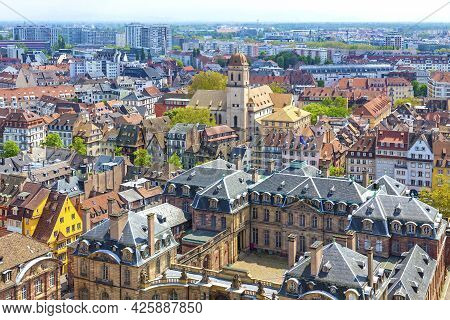 Skyline Panoramic Aerial View Of Strasbourg Old Town, Grand Est Region, France. View To Rohan Palace