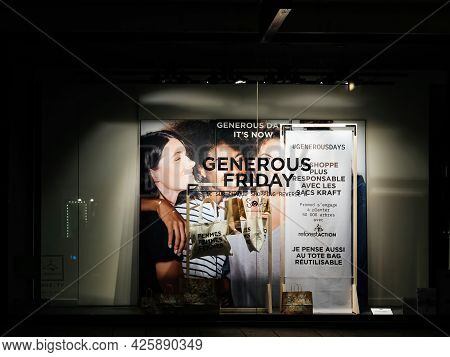 Strasbourg, France - Nov 29, 2019: Promod Fashion Store Showcase With Advertising During Black Frida