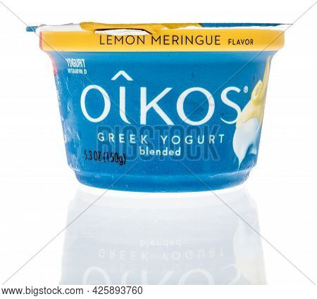 Winneconne, Wi - 5 July 2021:  A Bottle Of Oikos Greek Yogurt On An Isolated Background