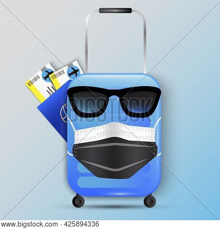 Masked Suitcase. Summer Holiday Background. Flat Vector Illustration. Vector Illustration. Stock Ima