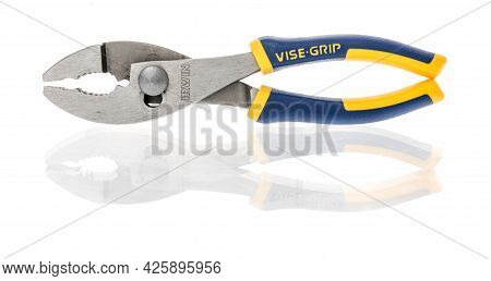 Winneconne, Wi - 5 July 2021:  A Package Of Irwin Vise Grip Slip Joint Pliers On An Isolated Backgro