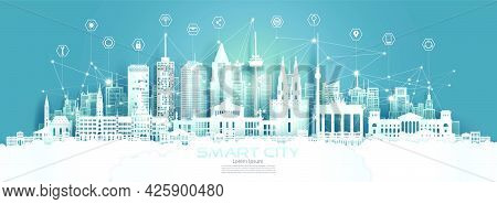 Technology Wireless Network Communication Smart City With Architecture In Germany At Europe Downtown