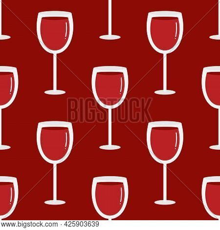 Red Wine Glasses Vector Seamless Pattern Background For Drinks And Beverage Design.