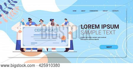 Graduated Doctors Holding Certificate Happy Graduates Celebrating Academic Diploma Degree University