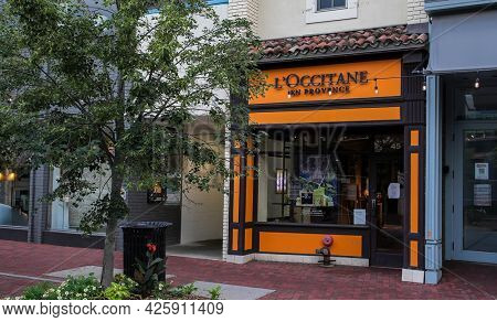 WESTPORT, CT, USA - JULY 4, 2021:  L'Occitane en Provence store entrance view from Main Street in down town area