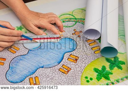Landscape Architect Design Backyard Pool Plan For Hotel