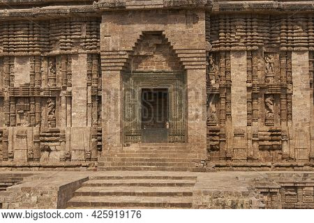 Detail Of Religious Carvings Decorating The Entrance To The Ancient Surya Hindu Temple At Konark Ori