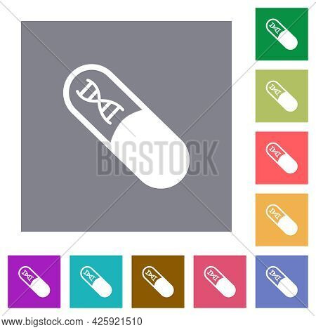 Medicine With Dna Molecule Flat Icons On Simple Color Square Backgrounds