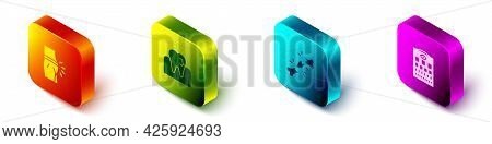 Set Isometric Abdominal Bloating, Tooth With Caries, Human Broken Bone And Eye Test Chart Icon. Vect